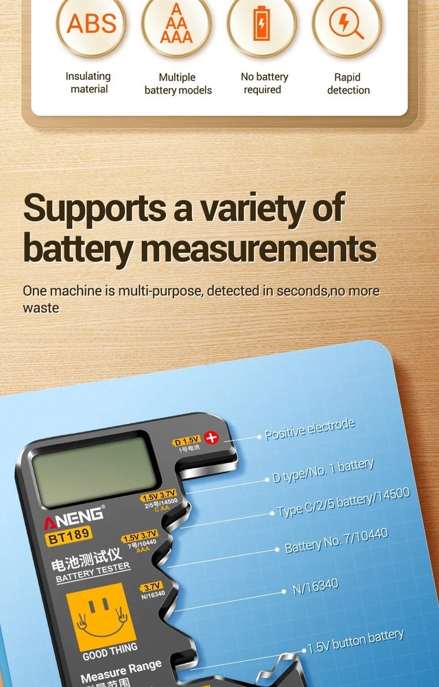 Universal LCD Battery Tester 9V N D C AA AAA Button Cell Detector DIY Gift
