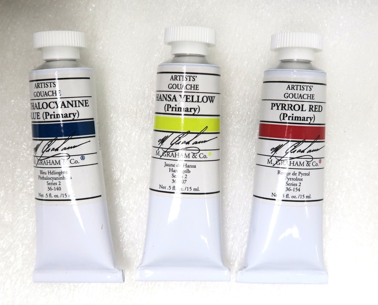 M. Graham Artists' Gouache Paint Lot of (3) .5oz Tubes Primary Colors New