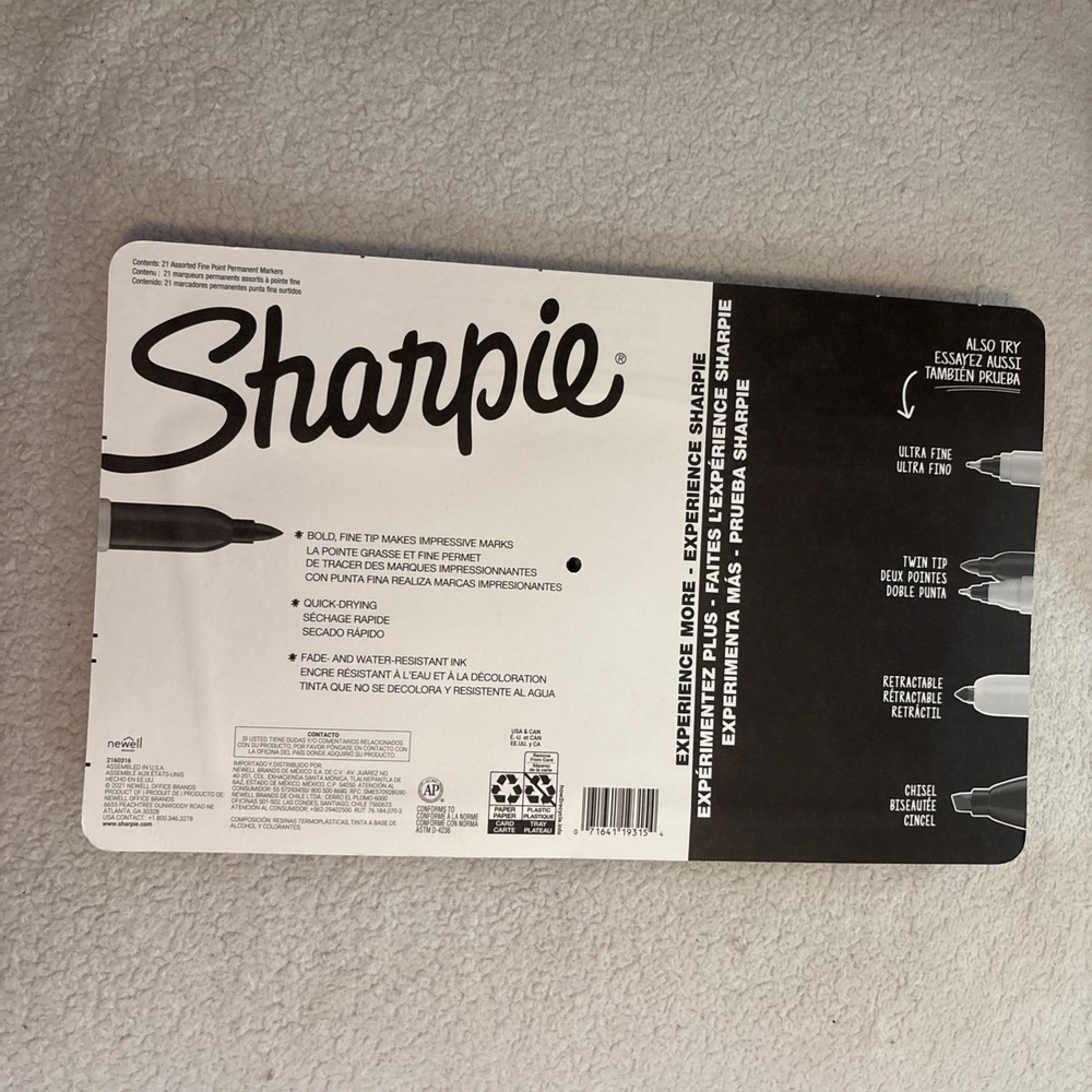 Sharpie Permanent Markers Fine Point 21 Count Assorted Colors New