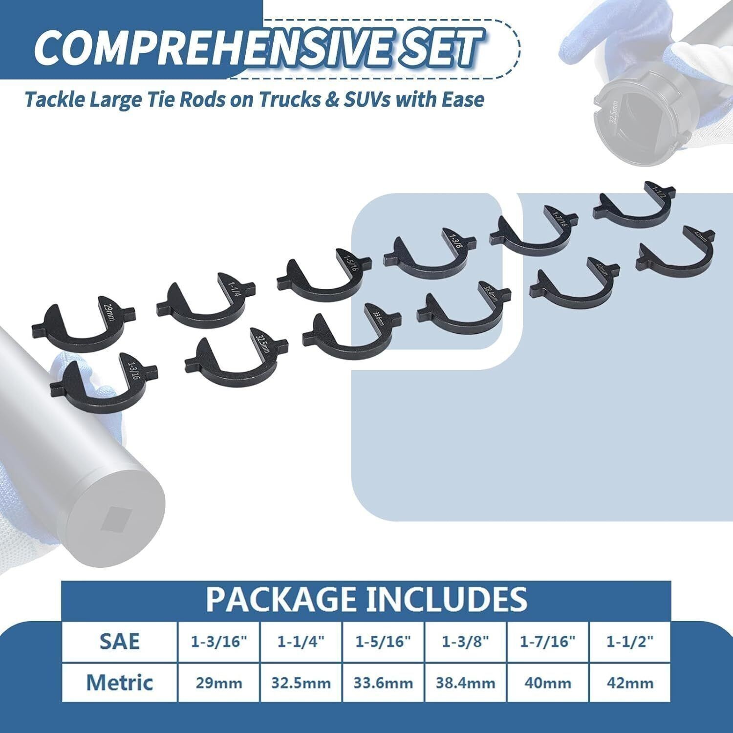 13pc Inner Tie Rod Removal Installation Tool Set with 12 SAE & Metric Adaptors !