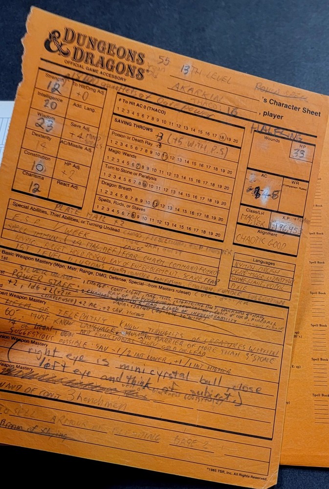 Dungeons & Dragons Player Character Record Sheets 1985 9037 TSR