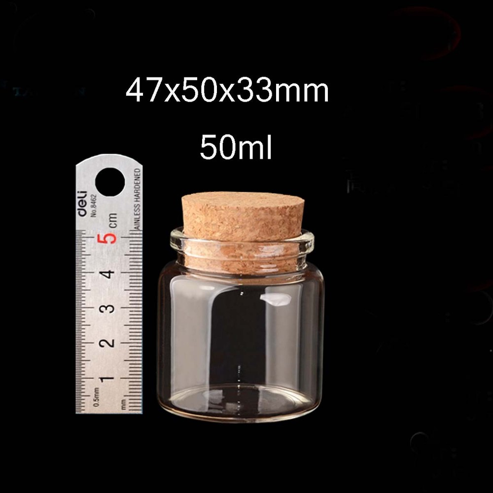 47mm Wedding ClearGlass Bottles With Cork Lab Storage Jars Tool Multi-Size