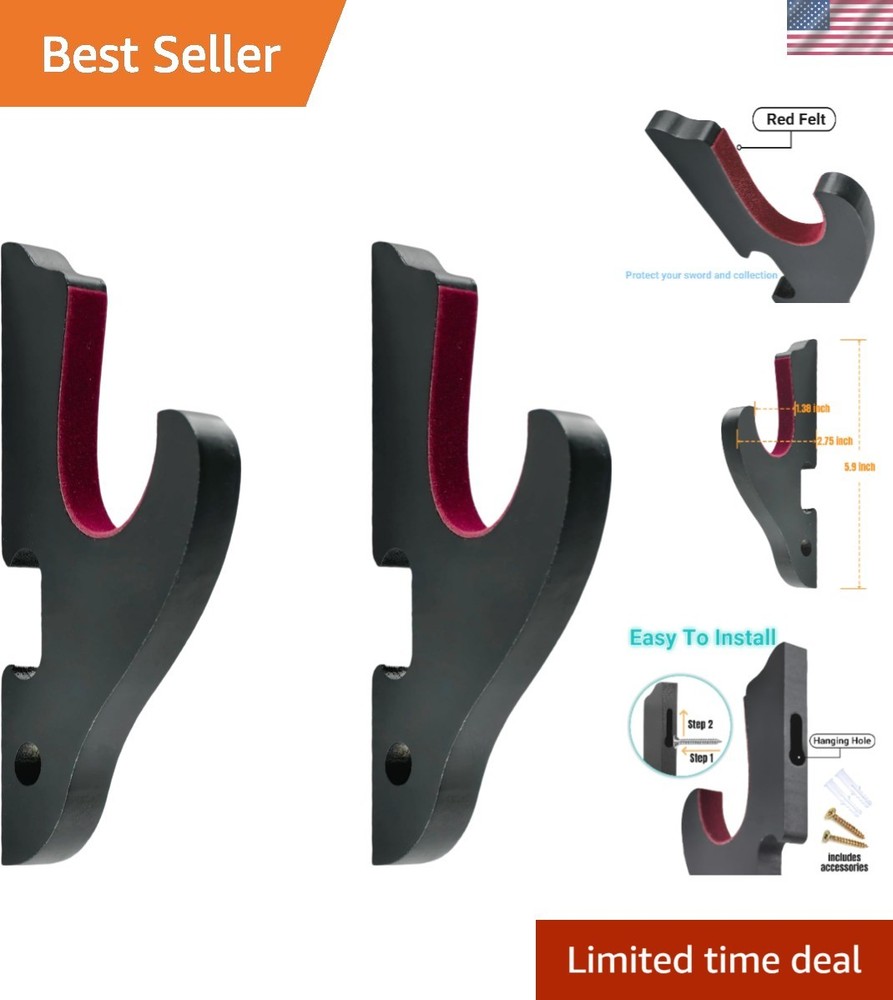 2/Set Sword Hook Wall Mount Samurai Sword Hanger Display Holder Adjustable fo...