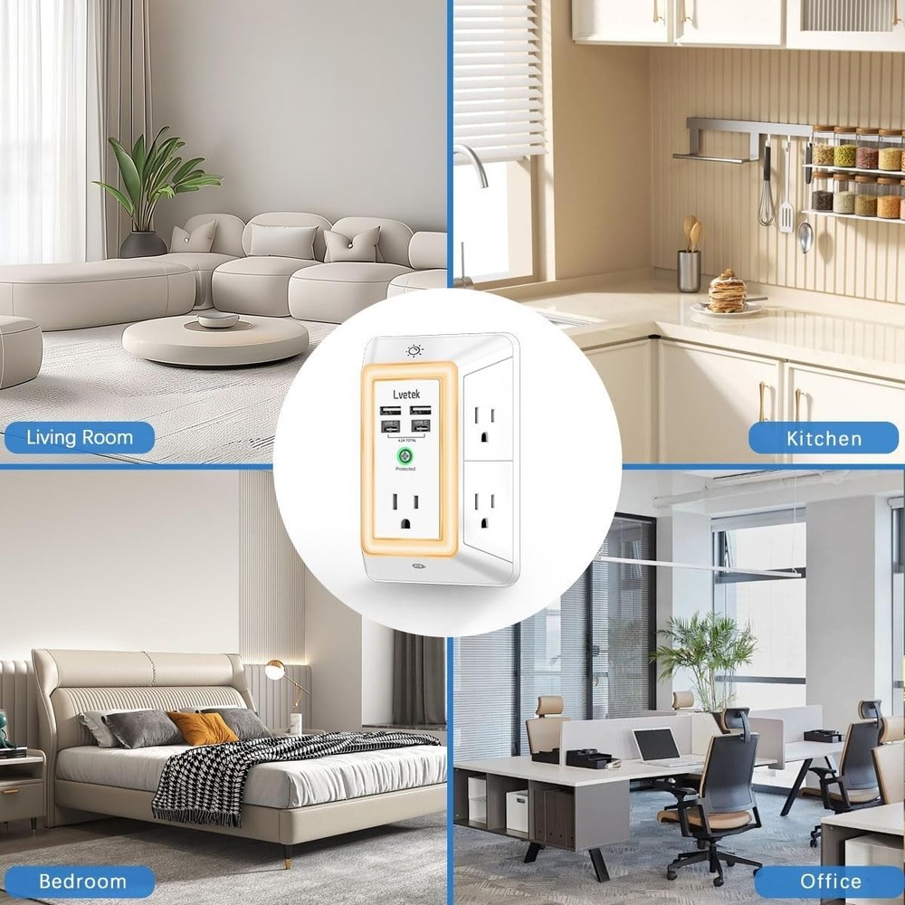 Multi Plug Outlet Extender with USB Wall Charger
