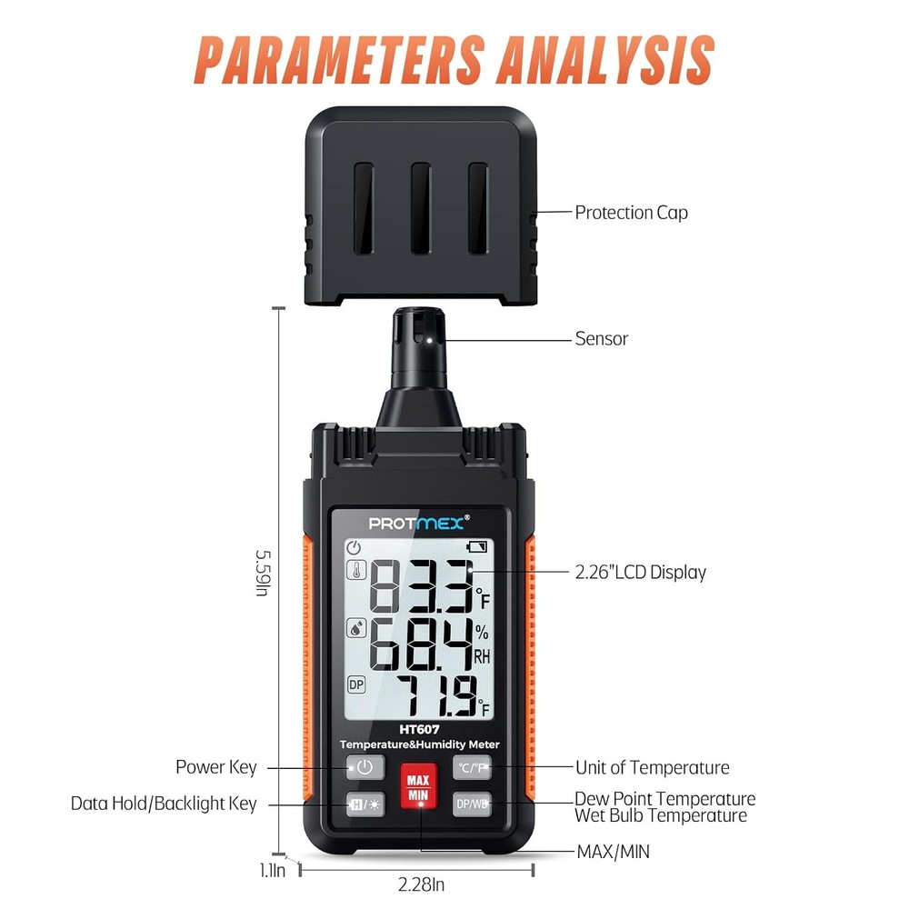 HT607 Temperature Humidity Meter High Precision Digital Hygrometer