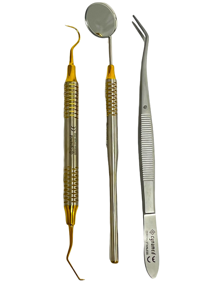 Premium German 3 Instruments Basic Dental Set Mirror Explorer College Plier Holo