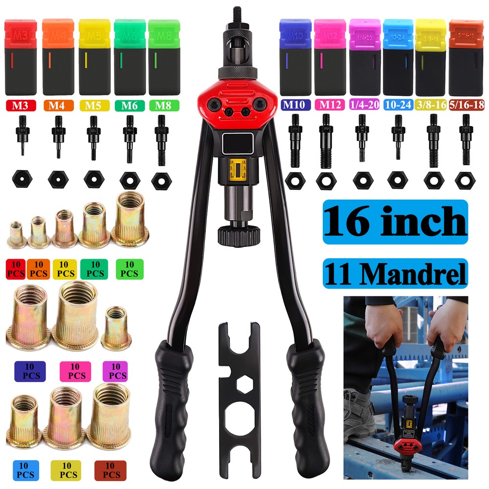 Rivet Gun Kit Rivnut Thread Setting Tool Nut Setter NutSert Metric SAE Riveting