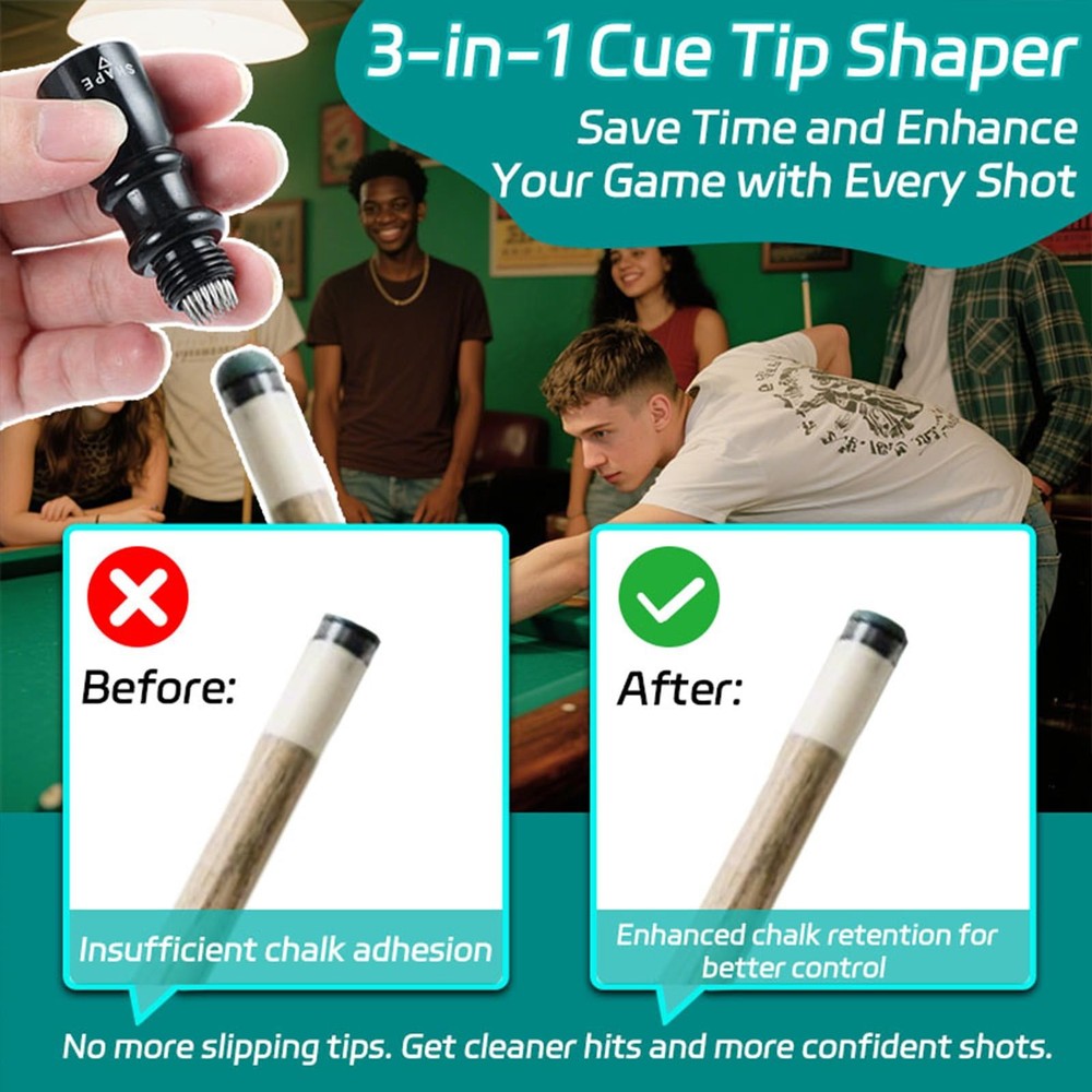 VortecSys Pool Cue Tip Tools, Premium 3in1 Billiard Cue Tip Shaper, Compact B...