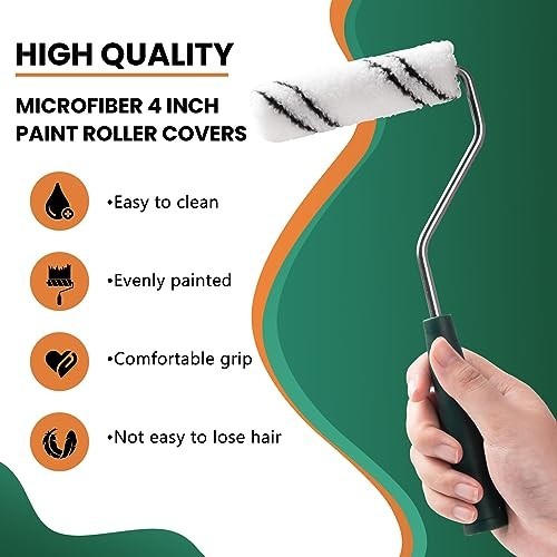 4" Microfiber Paint Roller Covers (40 Pack) - Mini Paint Rollers for Walls, DIY