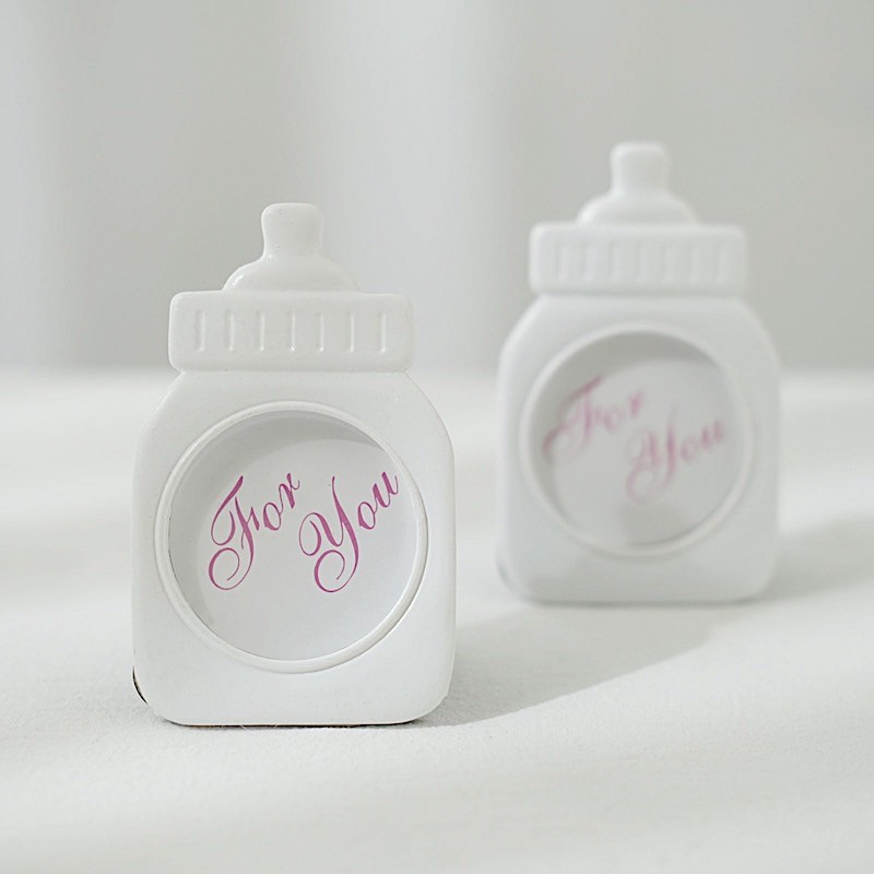 WHITE PINK 4 Mini 4" PICTURE FRAMES Feeding Bottle Baby Shower Favors Party Home