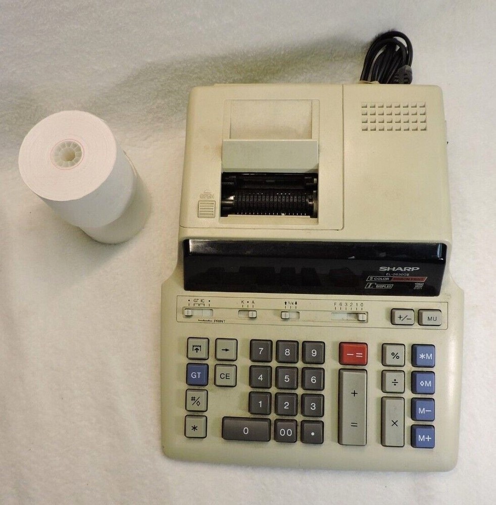 VINTAGE SHARP ELECTRONIC CALCULATOR (7D161471) W/2 PAPER SPOOLS - USED**