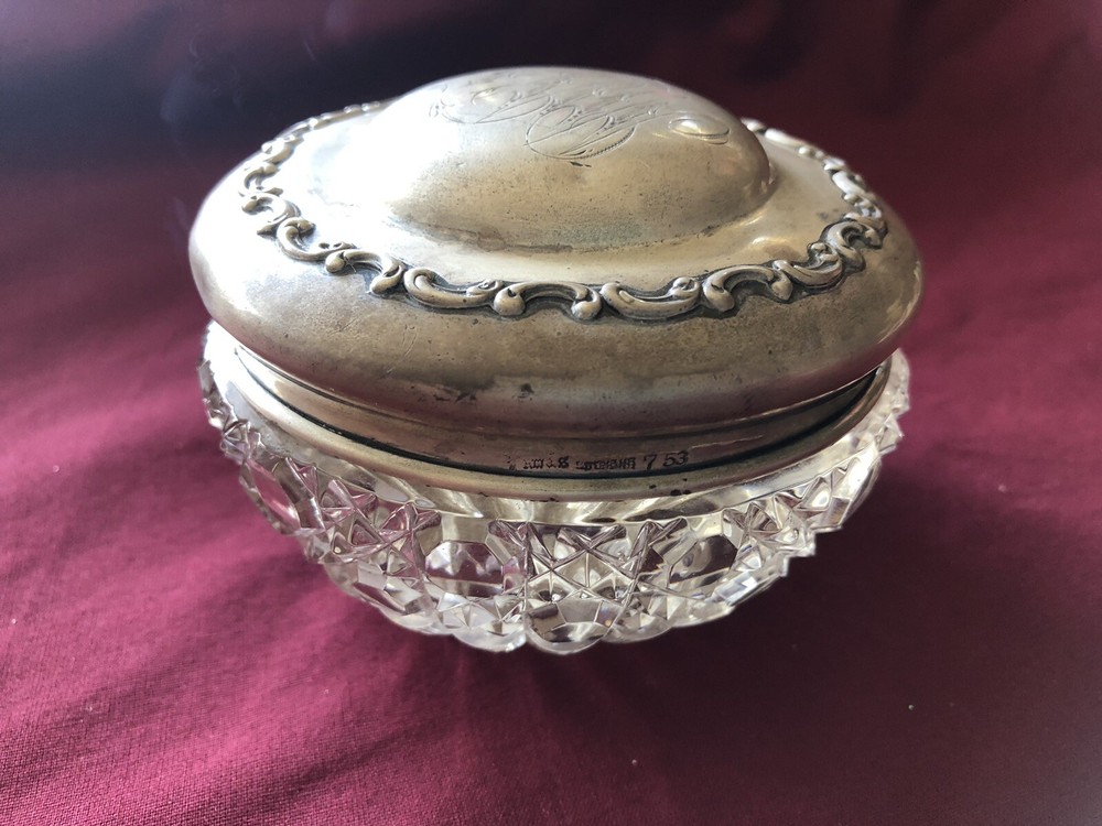 Antique Sterling Covered Glass Jar