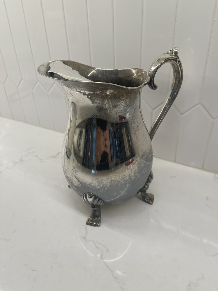Vintage Leonard Silverplate Pitcher with Claw Feet | Scroll Handle | Barware