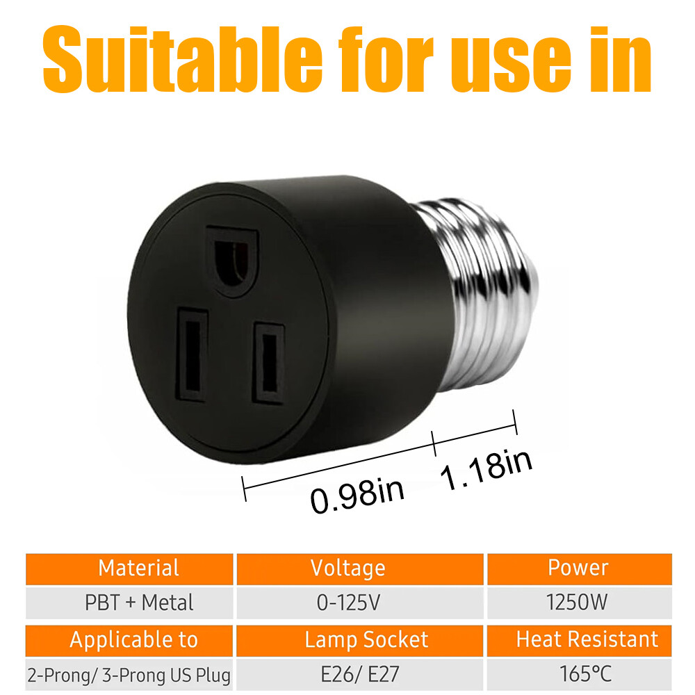 E26/E27 Light Bulb Socket 2/3 Prong Outlet Light Socket to Plug Adapter Convert