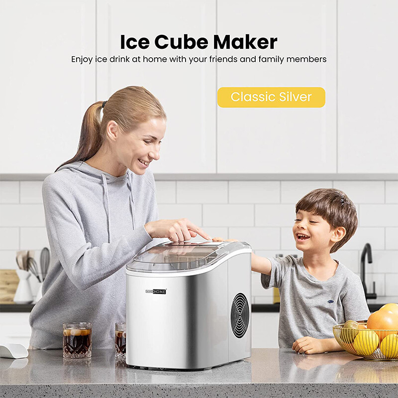 Electric Ice Cube Maker Machine w/ 10 Ice Bag, Self Cleaning Function 27lbs/Day