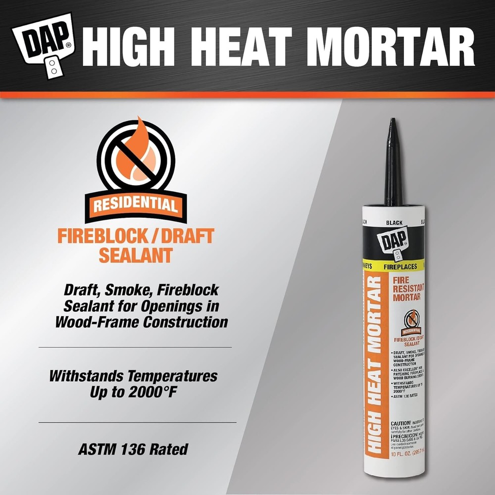 Waterproof Black Fire Stop Caulk - 10oz High Temp Mortar for Interior Use
