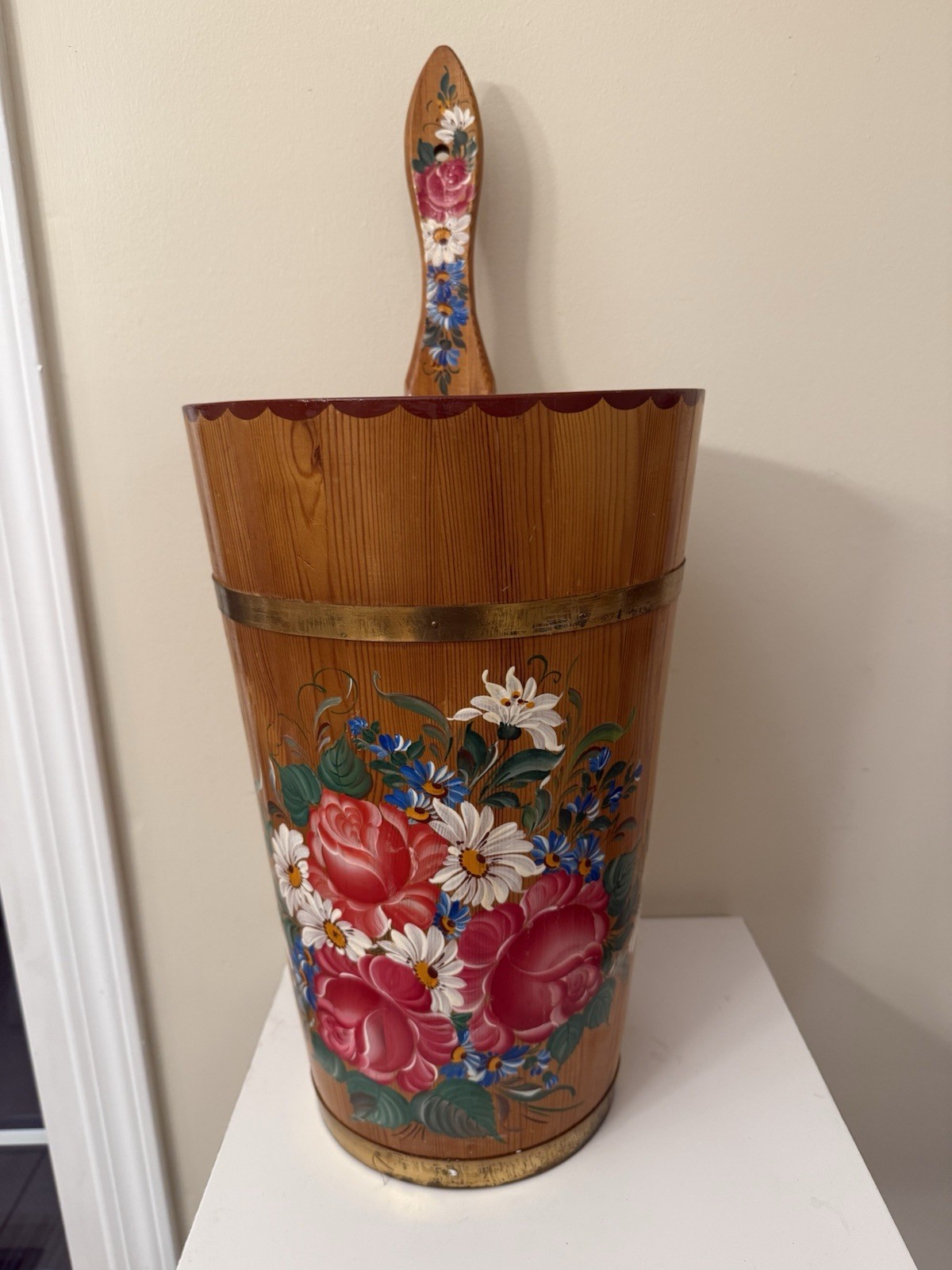 VTG Wood Umbrella Cane Plant Stand Handcrafted Painted Country Farmhouse 24"