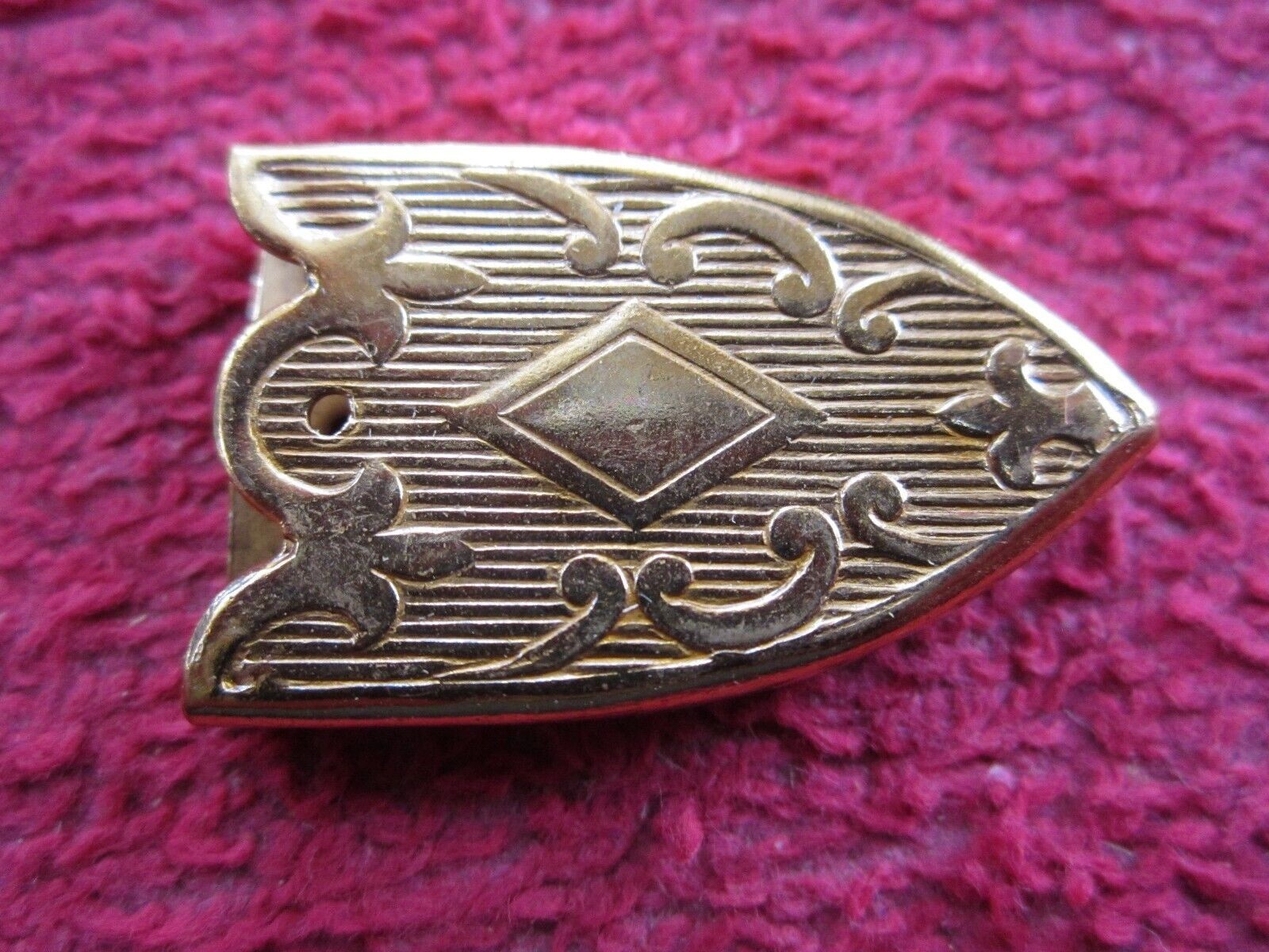 3 VINTAGE LEATHER or CLOTH BELT END TIPS, EMBOSSED, 3/4" BRASS TONE, NOS