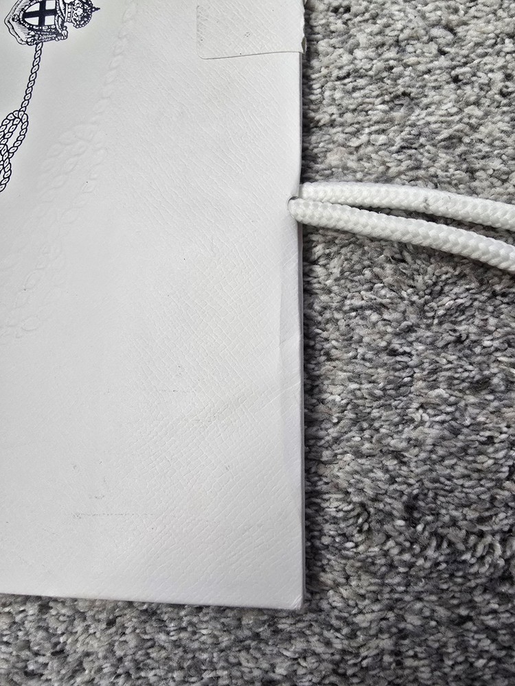 Prada White Navy Empty Paper Gift Bag Medium 10” x 14" Used Condition