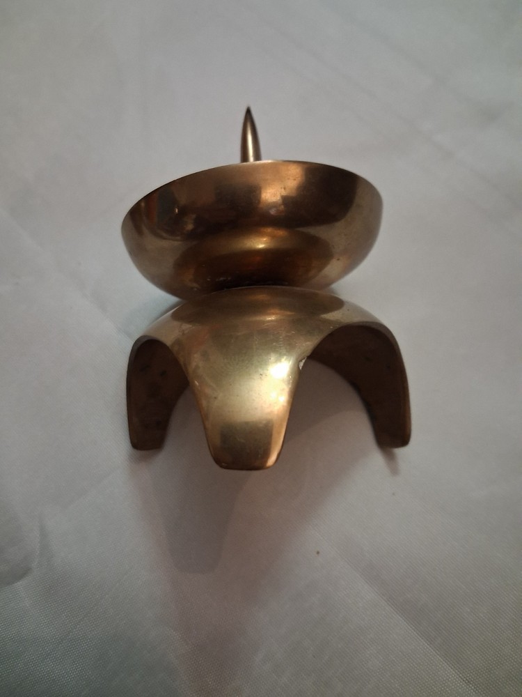 Mid Century Space Age Atomic Candleholders Solid Brass Pair