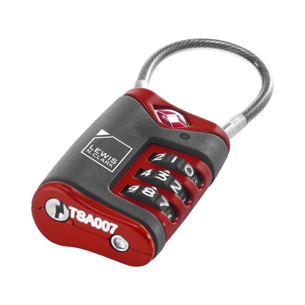 TSA-Approved Combination Luggage Lock With Steel Cable (2-Pack), Red, Size