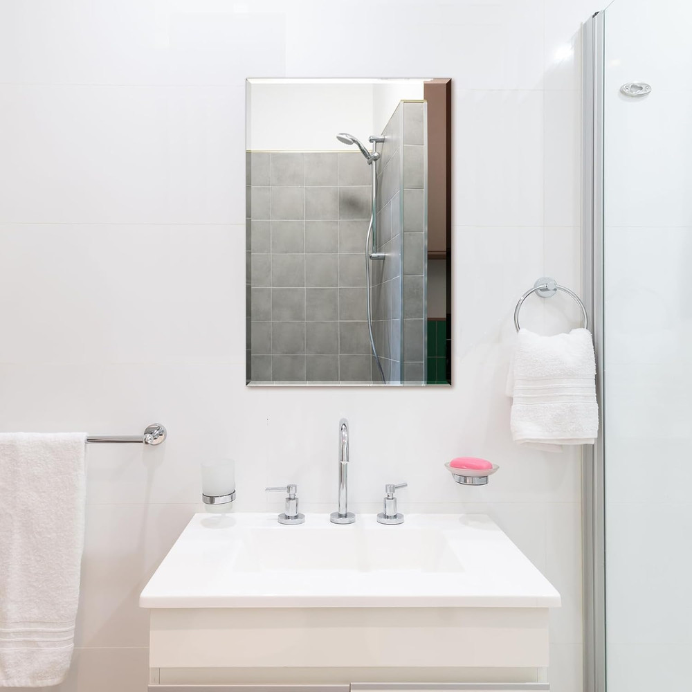 Frameless Bathroom Mirror for Wall, Rectangle Beveled Edge Mirror for over Sink,
