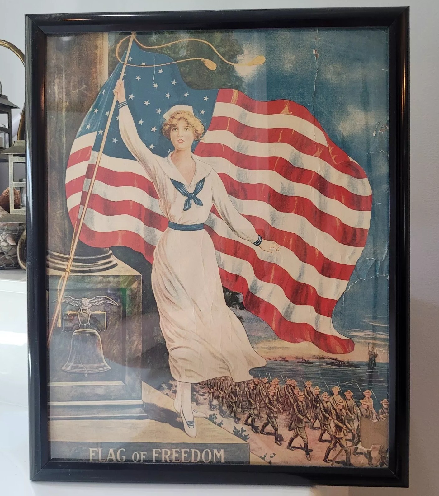 Antique Original WWI Poster Flag of Freedom 1918 21" x 17" Framed USA *READ*