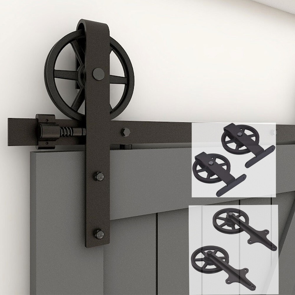 CCJH 4-20FT Sliding Barn Door Hardware Basic Black Roller Kit Single/Double Door