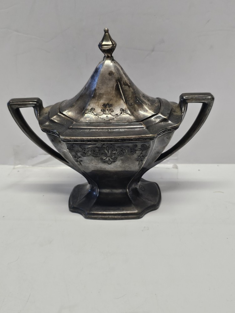 Antique Chippendale Lidded Silver Toned Sugar Container