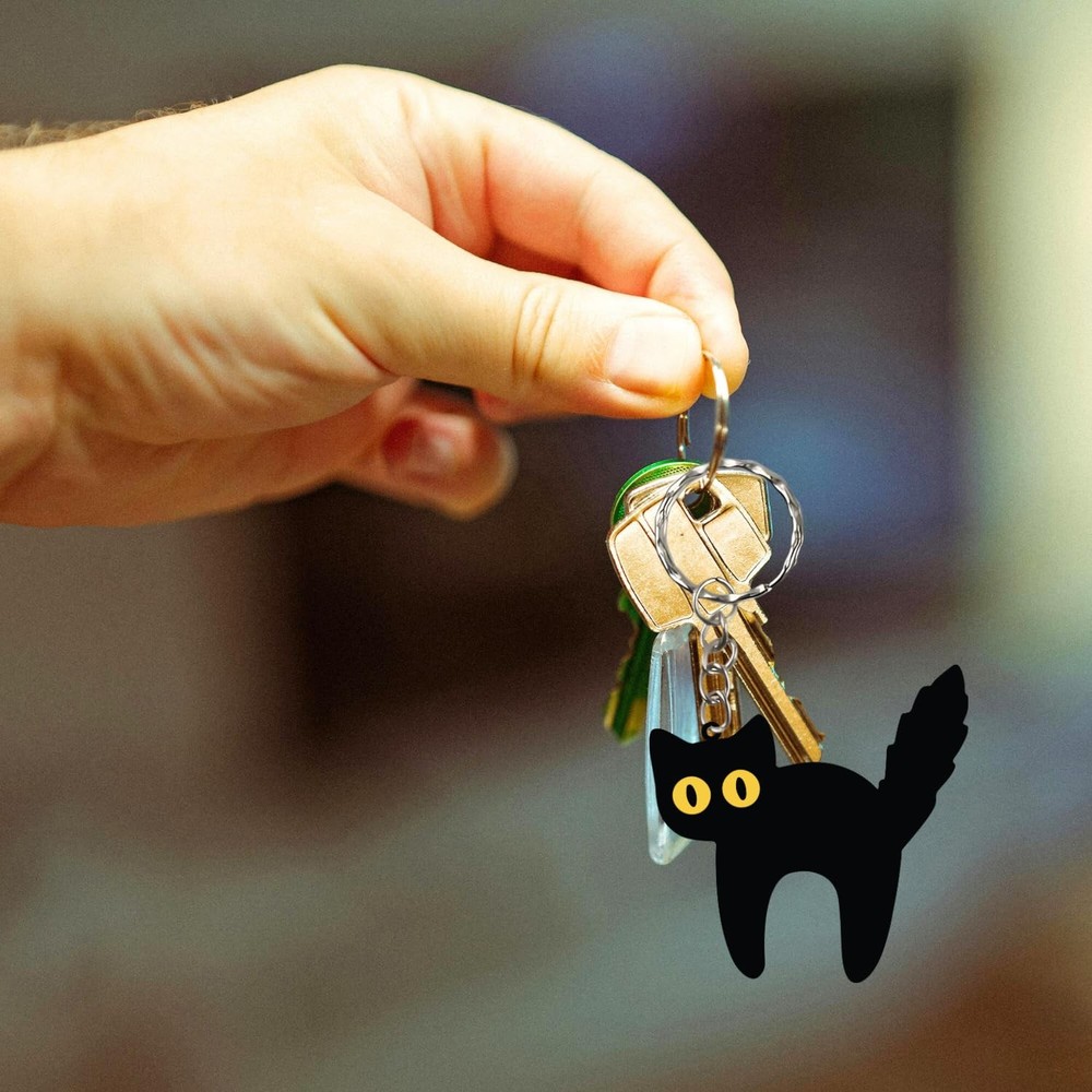 TRANGLE Black Cat Keychain (2 Pcs) – Acrylic Cute Key Ring, Small,