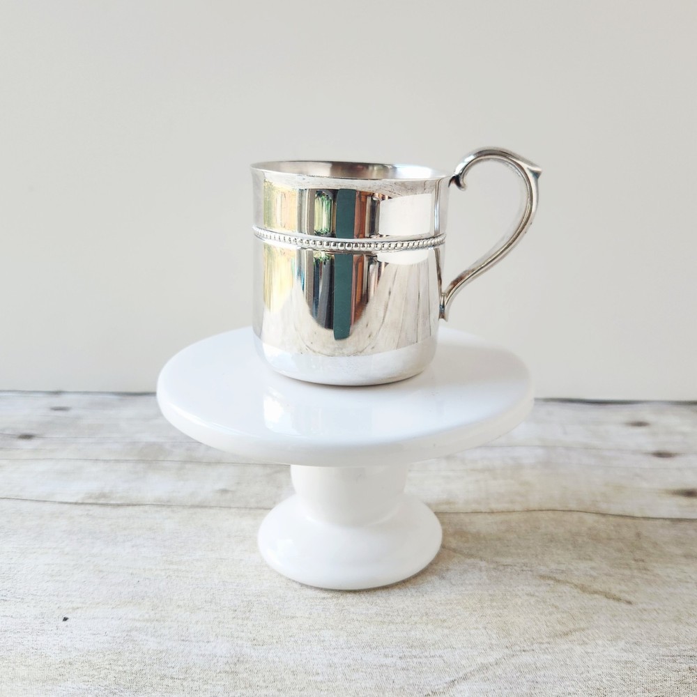 Reed And Barton Silverplate Baby Cup 766 Royal Bead  Mug NO MONOGRAM