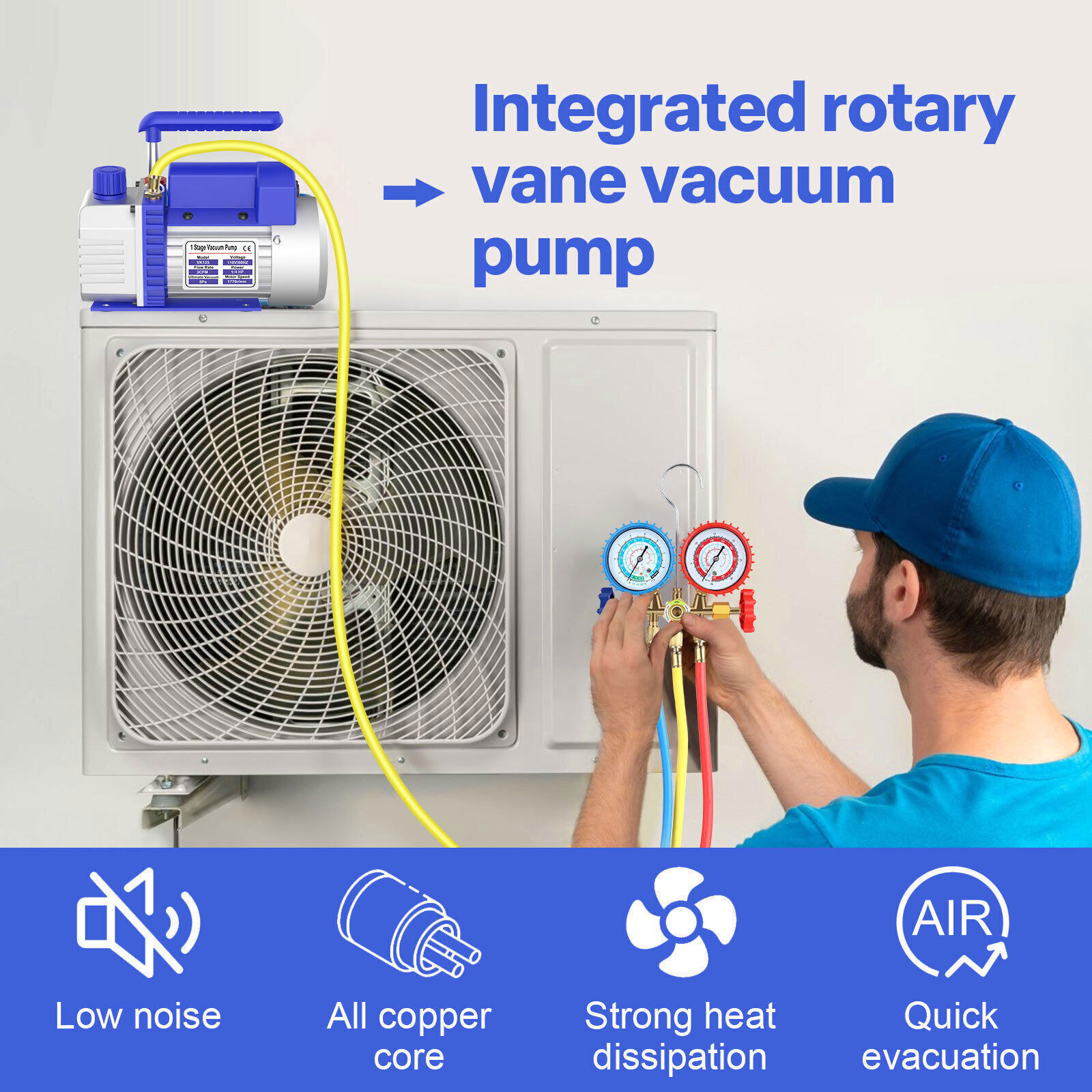 3 CFM Air Vacuum Pump HVAC Manifold Gauge Set AC A/C Refrigeration Kit SHIP NOW