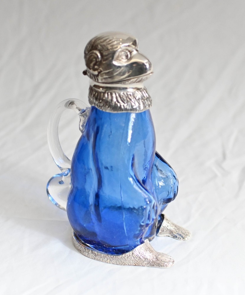 Silver Plate Monkey Glass Jug Decanter