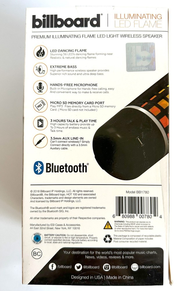 NEW BILLBOARD ILLUMINATING LED LIGHT FLAME WIRELESS BLUETOOTH SPEAKER BB1780