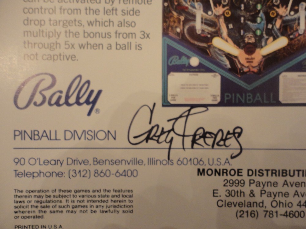 Fathom Pinball Machine Flyer Bally Original Autographed Brochure