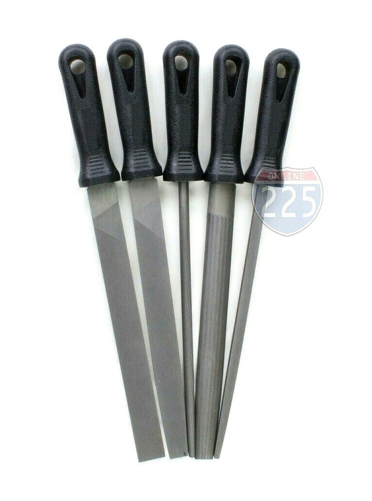 5 Piece 10" Smooth Cut File Set Round Square Flat Half-Round Hand Tool Kit