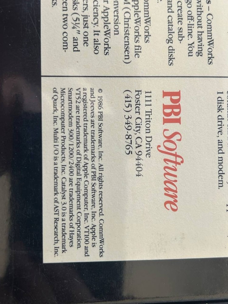 COMMWORKS PBI software Apple II Macintosh. Tlecommunications Solution 1986 year