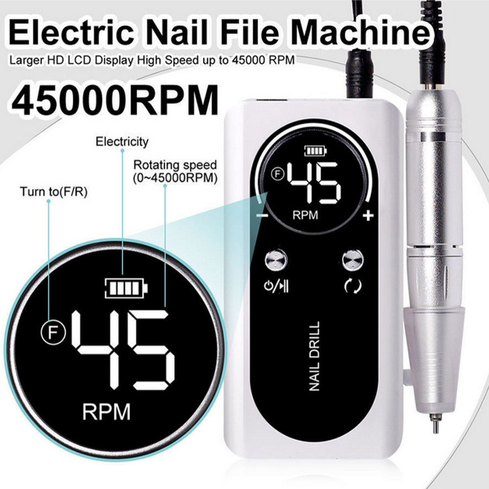 45000RPM Electric Portable Nail Drill Machine Rechargeable Low Noise Sander File