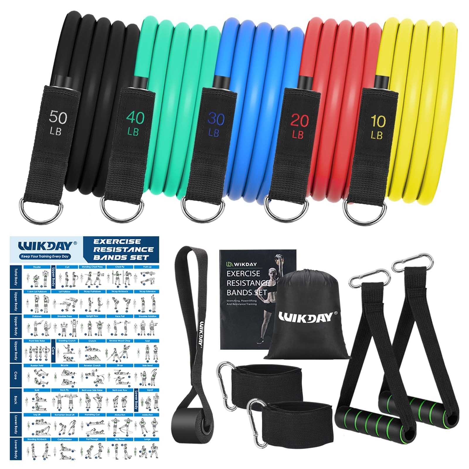 Exercise Resistance Bands with Handles for Working Out, 150/200/250/300 Lbs M...