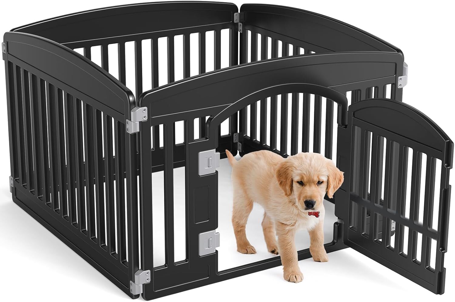 Dog Playpen Plastic Pet Playpen 4/6 Panel 24in Lockable Sliding Door Suction Cup