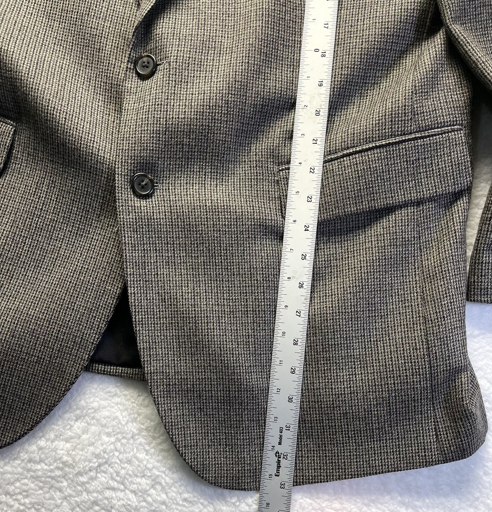 Chaps Mens Blazer 46L Gray Houndstooth Check 100% Lambswool Soft 2 Button