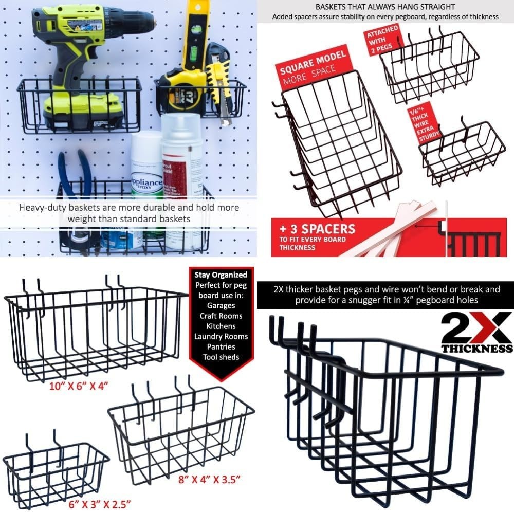 Black Pegboard Hook and Basket Set - Rust-Resistant & Durable 73-Pieces