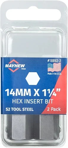 Mayhew 18892-2 - 14MM x 1.25" Metric Hex Insert Bit, 2 Pack - 1EA