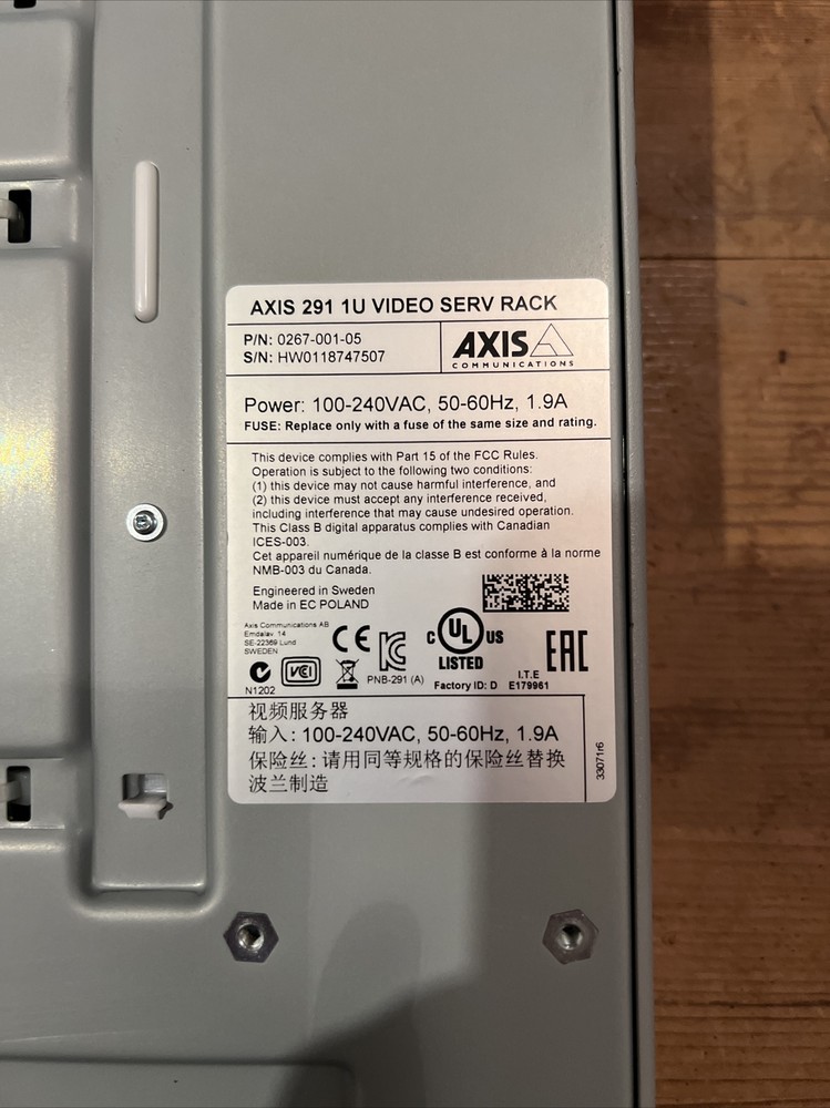 Axis 291 1 U Video Serv Rack 0267-001-05 with Encoder Blade Tested & Working