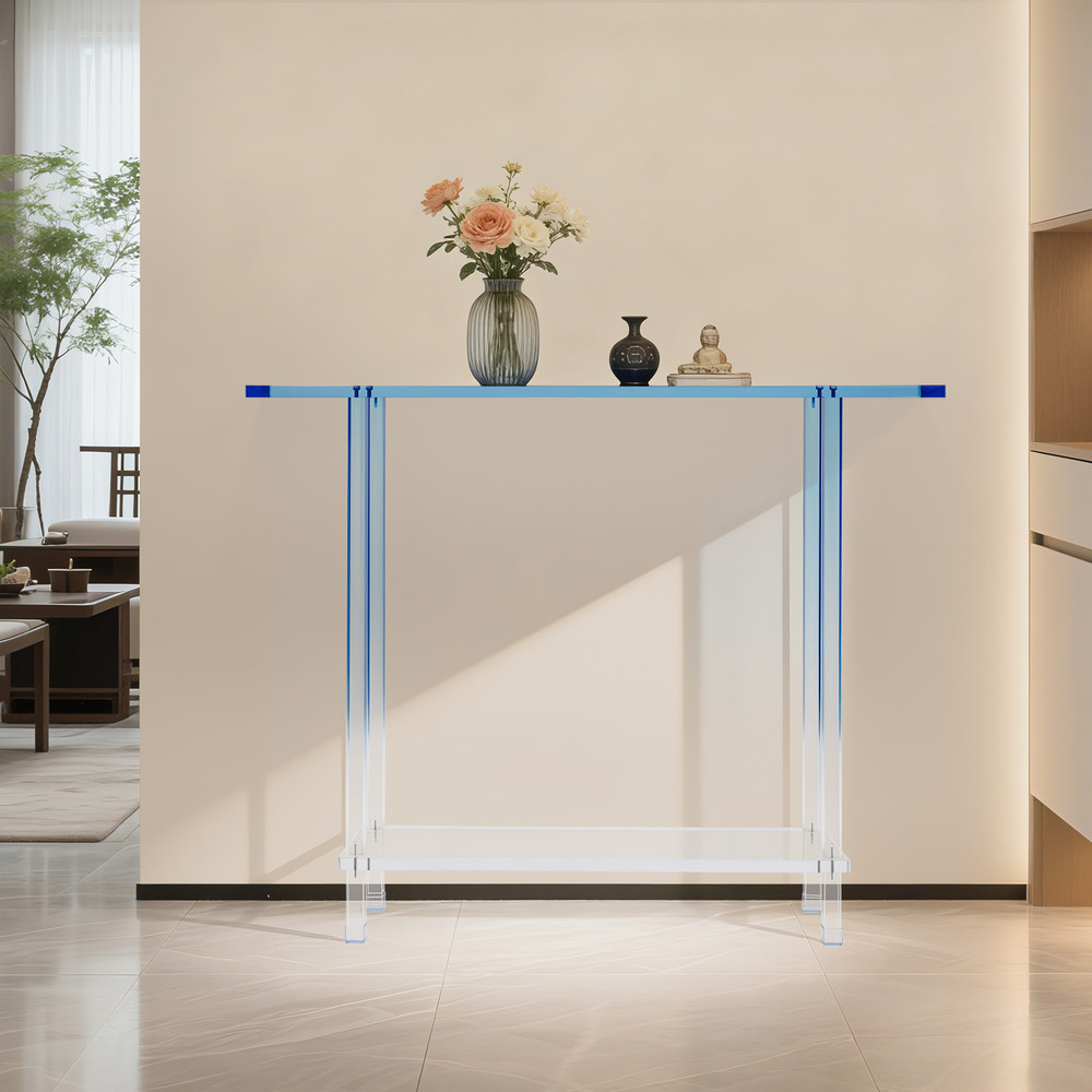 Acrylic Side Table Gradient Clear Blue Entryway Table Narrow Side Table