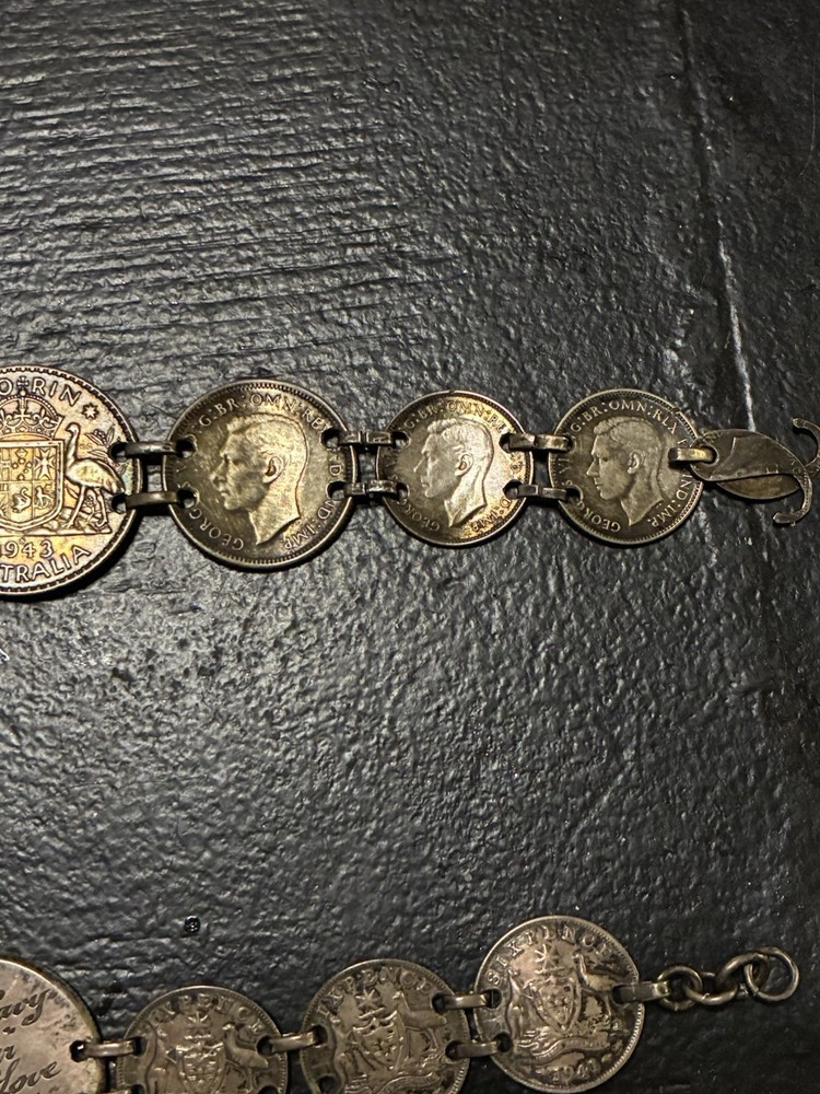 WWII US Military Soldier Marine Australia Shilling Coin Bracelet C13