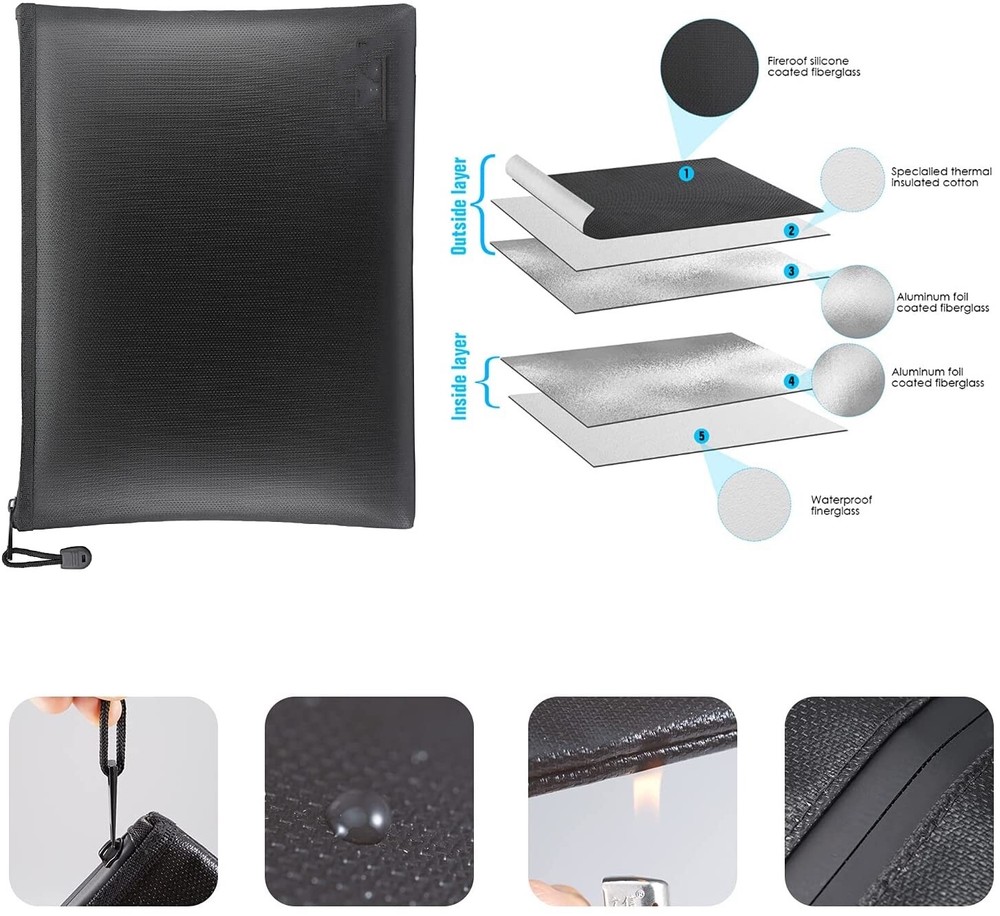 Fireproof Water Resistant Money Bag Upgrade Envelope Document File Pouch Case US