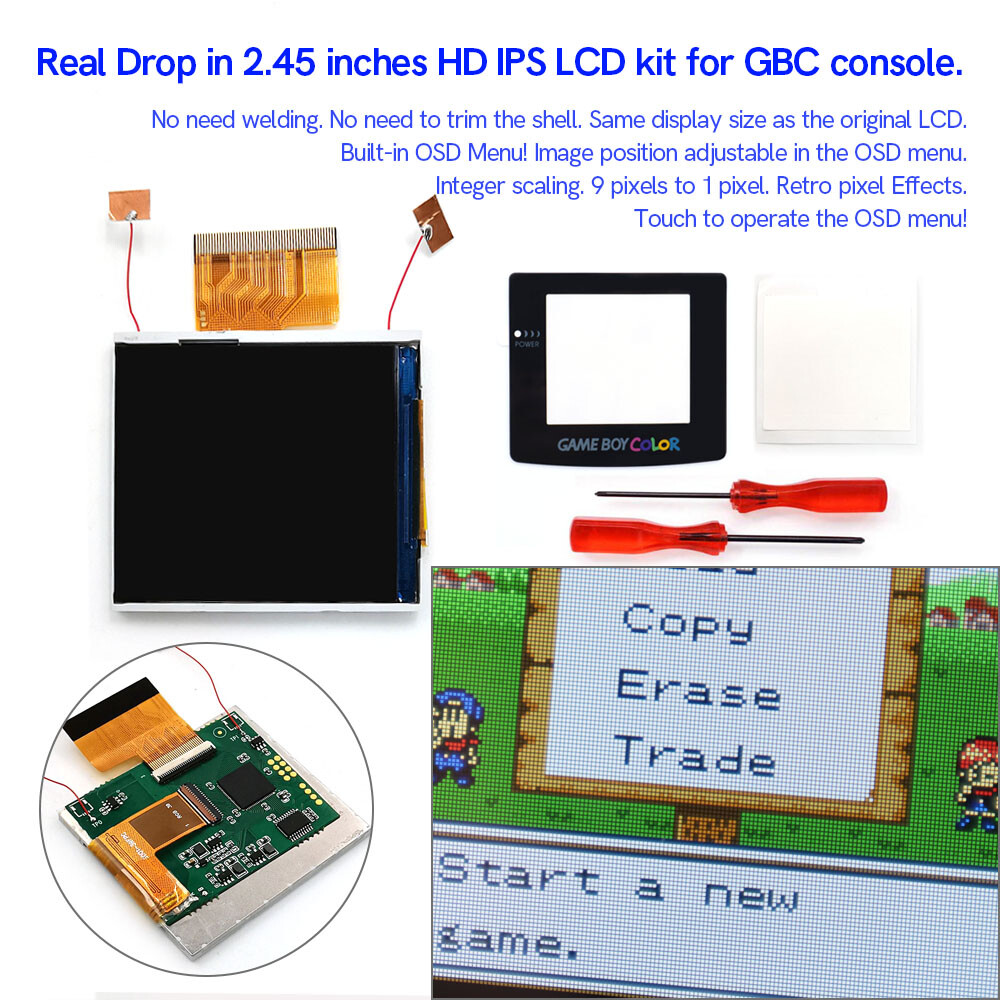 Drop In Menu IPS Backlight LCD Kit For Gameboy Color GBC W/Patterned Screen
