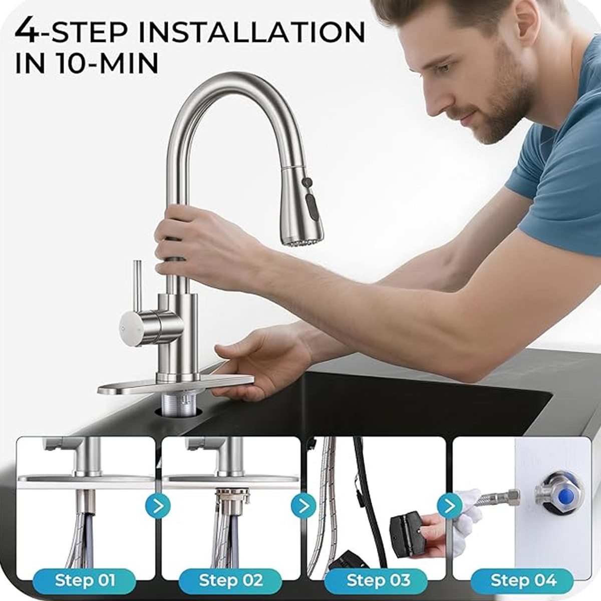 Kitchen Sink Faucet Brushed Nickel Single Handle Swivel Pull Down Sprayer Mixer