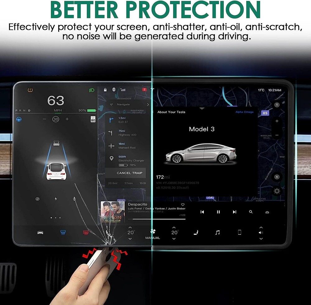 Screen Frame Protector for Tesla Model 3 Y Accessories Silicone Black 2017-2024